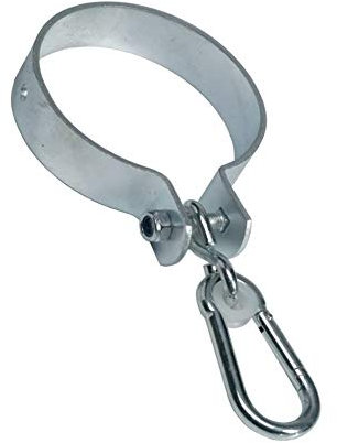 h2i Schaukelhaken | Stahl verzinkt | Ø 100 mm | 1 Stück | stabile korrosionsbeständige Sicherheits-Schaukelschelle mit Karabinerhaken | Manschettenhaken für Seile Schaukel Strickleiter Hängematten