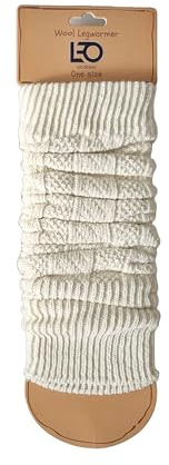 Leo Design Natural Lambs Wool Women Leg Warmer- Blend of Lambs wool and Polyamide- Cable knitted Leg Warmer - One Size- Luxury Cold winter/Legwarmer - Black & Egg-Shell (Wool White)