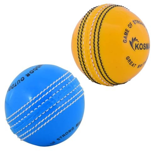 Kosma Bolas de cricket Incrediballs de práctica con verdadero rebote que permiten a los jugadores desarrollar su técnica (2 unidades) | Pelota de entrenamiento y práctica de cricket – azul, amarillo
