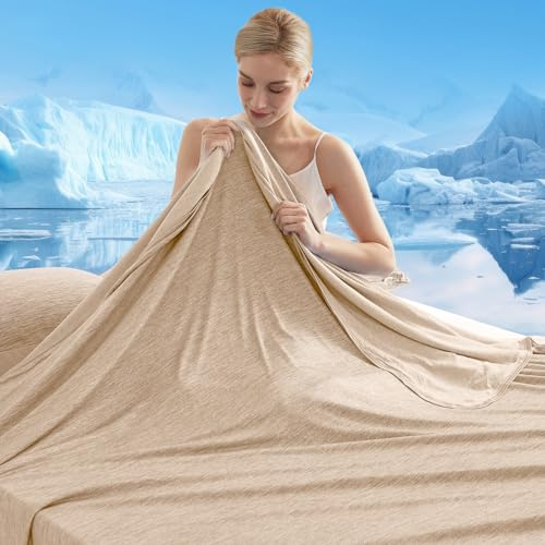 Marchpower Manta Verano de Frescura-Beige, 200×220cm | ARC-Chill 3.0, con Fibra de Enfriamiento Q-MAX>0.5,Transpirable Suave,Anti Estático,2 Caras,Alivia Sudor Mejora Calidad Sueño