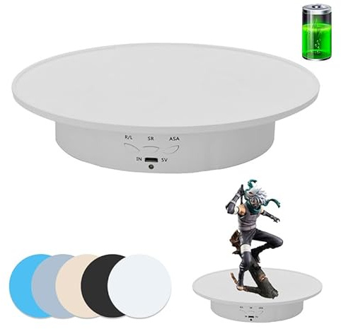 JAYEGT Motorized Rotating Display Stand, 7.87inch /17.6lbs Load, 360 Degree Electric Rotating Turntable for Photography Products, Jewelry, 3D Model ,with 5 Colors Backgrounds -- White