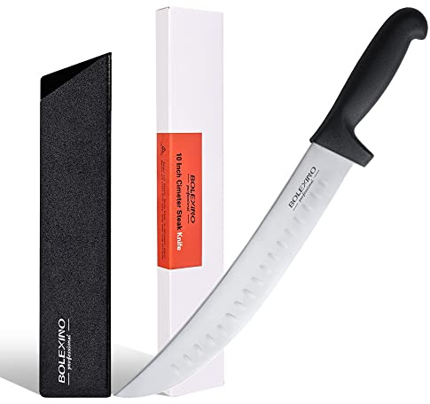 BOLEXINO Curved Cimeter Butcher Knife 10 Inch, High Carbon Japanese Steel