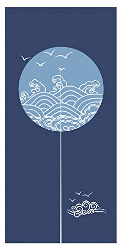 LIGICKY Noren Doorway Curtain Japanese Style Wave Birds Printed Cotton Linen Window Treatment Door Tapestry for Home Decoration 85 x 180 cm,Navy Blue