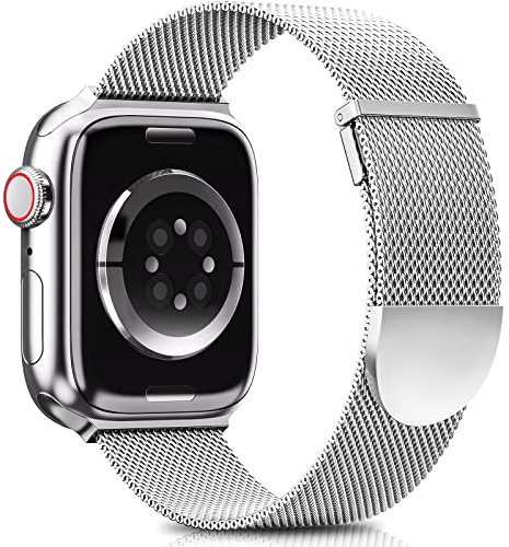 Higgs Bracelets Compatible avec Bracelet Apple Watch 40mm 38mm 41mm Ultra 2 49mm 46mm 45mm 44mm 42mm Femme Homme, Double Magnétique Réglable pour iWatch Series 10 9 8 7 SE 6 5 4 3 2 1, Metal Milanais
