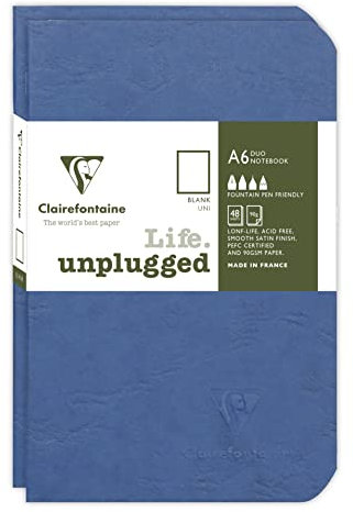 Clairefontaine 734184C - Age Bag DUO Set aus 2 Notizheften 9x14cm , geheftet, 48 Blatt 90g, blanko Blau, 1 Set