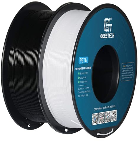 GEEETECH PETG Filament 1,75 mm, 3D Drucker Filament,1 kg pro Spule, 2 Spulen, Weiß-schwarz
