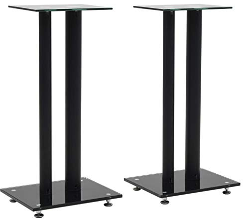 Homgoday Supporti per Altoparlanti 2 pz Vetro Temperato a Colonna Nero