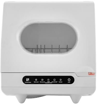 SABUIDDS Mini lavastoviglie, per 3 – 6 set di posate, 2 programmi, lavastoviglie da tavolo autoportante con motore in rame puro da 5 l, acqua, per appartamenti, dormitori, campeggio, bianco