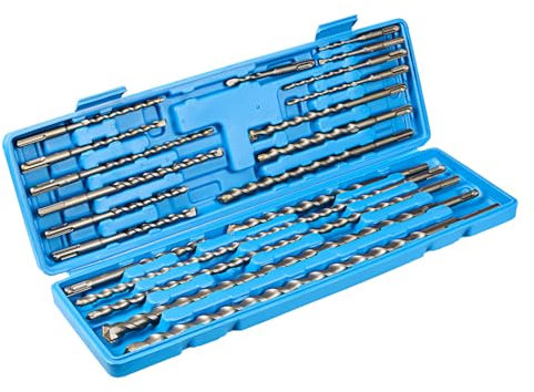 YOSIGHT 20-teiliges Bohrhammer-Bohrer- und Meißelset - SDS-Plus-Schaft-Hartmetall-Bohrer und Meißel mit Aufbewahrungskoffer - Werkzeuge für Beton, Ziegel, Stein und andere Mauerwerk-Bauwerkstoffe