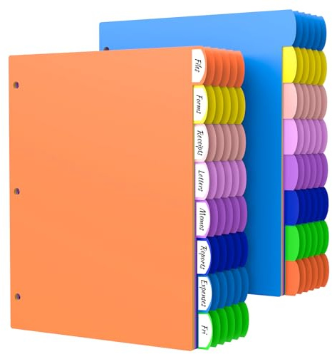 HABGP 96Pcs/12 Set 8 Tab Dividers for 3 Ring Binder, Colorful 3 Ring Binder Dividers with Tabs, 96 Pcs Page Folder Dividers, Plastic Tabbed File Dividers with Tabs, Three Ring Binder Index Dividers