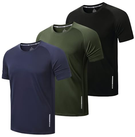 ZENGVEE 3 Piezas Camiseta Deporte Hombre Camisetas Manga Corta Hombre de Secado Rápido Respirable Ropa Gimnasio Running Fitness(0426-Black Navy Green-M)
