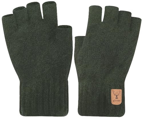 ZOCONE 2 Pares Guantes de Invierno Sin Dedos, Gruesos Invierno Guantes Tejidos para Hombre y Mujer Guantes Sin Dedos Elásticos para Oficina, Ciclismo, Correr (Verde)