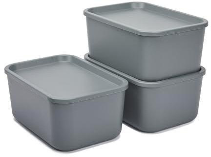 Iris Ohyama, 3er-Set 6L, aufbewahrungskörbe aus Kunststoff, Vielseitige Ordnungsbox, Stapelbar & platzsparend, Nachhaltige Organisation, BPA-frei, Körbe & Behälter für Büro & Küche, SNL-MD