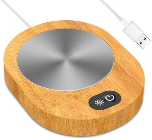 Muggvärmare med konstant temperatur, USB-laddningsbar kaffekoppsvärmare, bärbar kaffemuggvärmare, mode träfiber kaffevärmare platta tekopp värmare för keramisk glaskopp