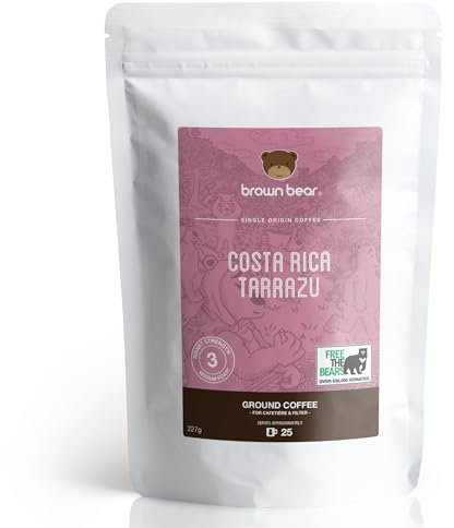 Costa Rican Medium Roast Ground Coffee 227g – Brown Bear Costa Rica Tarrazu – Strength 3 - For V60 Filter Cafetiere French Press – 100% Arabica – Donation to Free The Bears