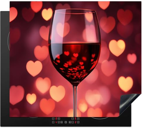 KitchenYeah© Protector Vitroceramica 59x52 cm Tapa para induccion Placa Encimera Cubre de Protectora Cocina Tinto - Vino - Corazón - Regalos San Valentin Hombre