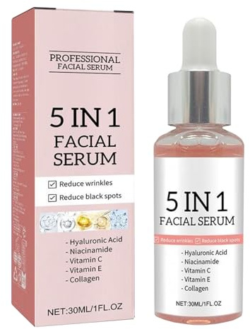 5 in 1 Face Serum, Vitamin C 30% Serum for Face,Face Serum for Women,Hydrating Serum,Fade Fine Lines & Anti Wrinkle & Dark Spot Remove,Face Oil Anti-Ageing,With Niacinamide & Hyaluronic Acid (30ml, 1)