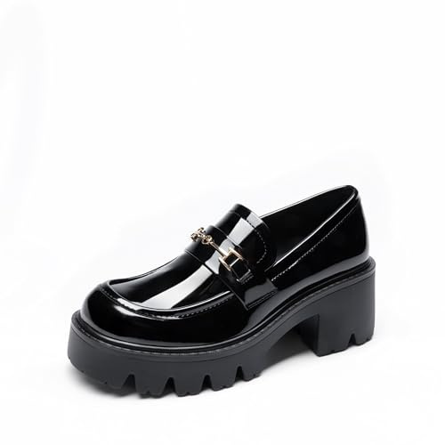 DREAM PAIRS Mocasines Plataforma Mujer | Tacón 6.6cm, plataforma 3cm, espuma viscoelástica, punta redonda, detalle cadena, suela tacos.