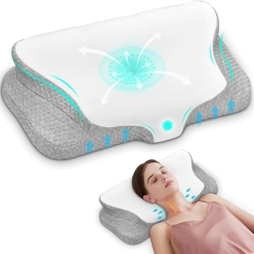 Ehomfory Memory Foam Pillow Cervical Pillow for Neck Pain Relief Neck pillow with Ergonomic Design for Side/Back/Stomach Sleepers (White Gray)