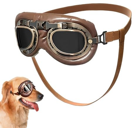 FOSDICK 1Pcs Retro Hundebrille, Brille Hund UV-Schutz, Winddicht Hunde Brille, Sonnenbrille Hund mit Verstellbare Riemen, Hundesonnenbrille für Mittel Große Hunde, zum Autofahren,Outdoor-Aktivitäten