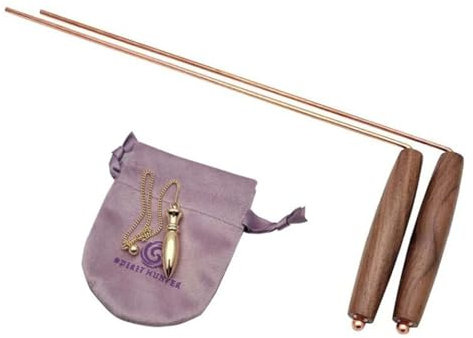 Petite canne à radiesthésie avec poignée ergonomique en bois pour détection de l'eau et communication des esprits