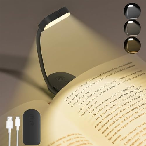 Lampada da Lettura a Pinza , Mini Lampada Libro Ricaricabile USB con 9 LED, Dimmerabile, 3 Modalità Temperatura Colore, Braccio Flessibile 360°, Ideale per Lettura a Letto, Bambini, Viaggi - Nero