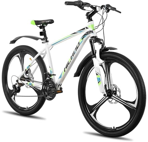 Hiland 26 Inch Mountain Bike for Adults, 3 Spoke Wheel, 18 Speed Mens and Womens Mountain Bike, with Double Disc Brakes, 26 Inch MTB Aluminium Frame Bicycle, White