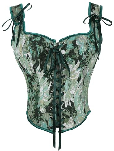 OPLERT Top corsetto floreale da donna, corsetti medievali rinascimentali, gilet cottagecore, top bustier con lacci sul seno