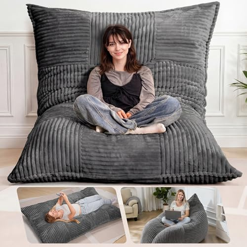 HOMRELEXA Giant Bean Bag Chair, 3-in-1 Convertible Bean Bag Floor Cushion with Washable Cover,Beanbag Chairs for Adult, Living Room, Bedroom, Grey