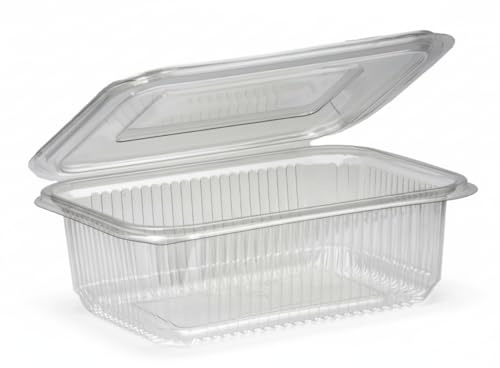 Ask Packaging 50 x 1000ml Clear Hinged Takeaway Containers with Lids - Reusable Clamshell Food Boxes – Freezer Safe, Stackable, Catering Grade Packaging for Cakes, Salads, Pasta & Sandwiches