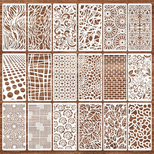 Grevosea 18 Pcs Stencils for Painting, Reusable Flower Stencils for Crafts Texture Stencil Wall Stencil for Painting on Wood Furniture Canvas Scrapbook Journal Leaf Floral Templates