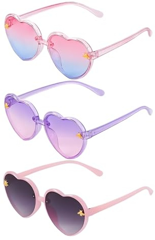 CERCTLA 3 Pares Gafas de Sol con Forma de Corazón para Niños, Gafas de Sol bebe Forma de Corazón Infantiles, Gafa de Formas Corazónes Gafa para Fiestas y Actividades al Aire Libre