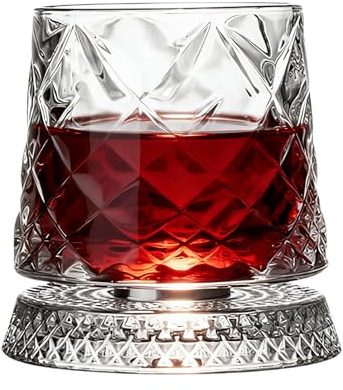 Genérico Vasos De Whisky 360° Giratorio Con Posavasos 10X10X8,8 Cm Vidrio Vasos De Whisky Giratorios VasosDeWhisky Relajantes De Descompresión Juego DeVasos Para Para Hombre, Papá, Abuelo