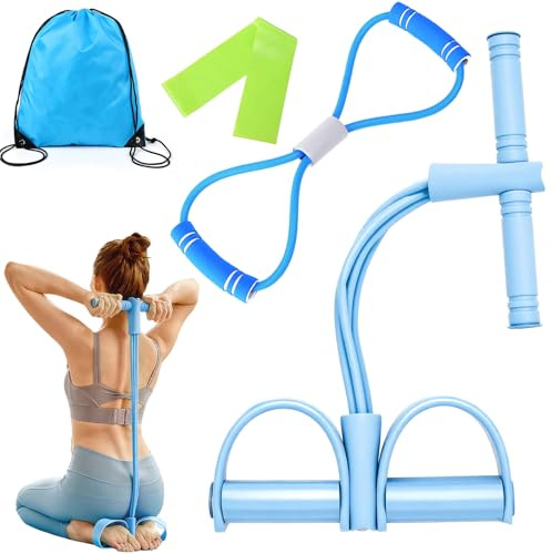 CHUANFU Set med 4 pedaler, motståndsband, magtränare expander fitness med 8 rör, elastiskt dragrep, 8 formade motståndsband och träningsband, för yoga, styrka, muskelträning