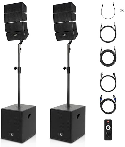 PRORECK Club 3000 12-Inch 4000w DJ Powered PA Speaker System Combo Set with Bluetooth USB Drive Read Function SD Card Remote Control,Two subwoofers and 8 line Array Speakers Set for Church, DJ, Live