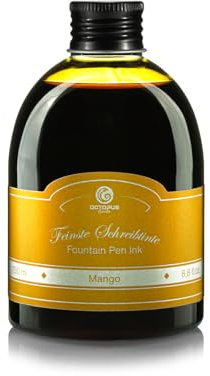 Octopus Reservoarpennabläck i praktisk påfyllningsflaska, bläck för reservoarpenna, kalligrafibläck, mangogul 250 ml