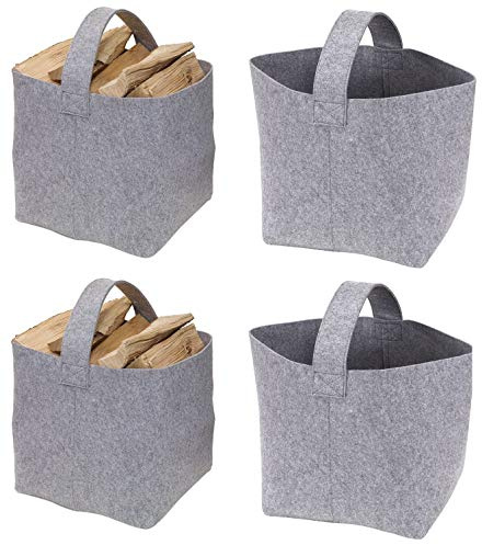 Preiswert&Gut 2x Kaminholzkorb Filz Filzkorb 36x40 Kaminholz Tasche Kaminholztasche Grau 15KG