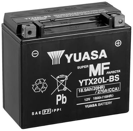 Yuasa SLA YTX20L-BS AGM-Motorradbatterie, wartungsfrei, 12 V, 18 Ah, Maße: 175 x 87 x 155 mm, kompatibel mit BIG DOG Bulldog 1442