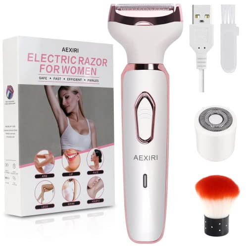 Elektrischer Damenrasierer, AEXIRI schmerzloser Nass-/Trocken-Elektrorasierer, tragbarer kabelloser Bikini-Trimmer für Frauen, Beine, öffentliche Haare, USB-wiederaufladbarer Rasierer mit Haarbürste