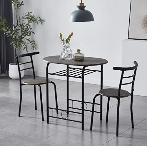 mcc direct Dining Table and Chairs Set Metal Wood Effect Kitchen Table Dining Chairs Barley (Avola Grey)