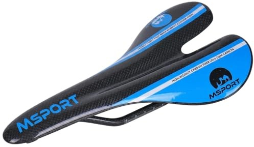 Msport Sella sellino per Bici da Strada da Corsa e MTB in Fibra di Carbonio Super Leggera 95g +/- Blu