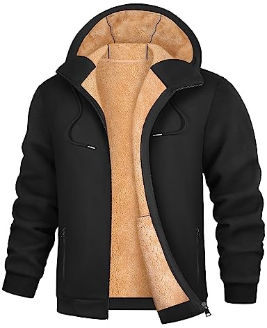Xnova Sweat à Capuche Homme avec Zippée Hiver Sweat Polaire Zippé Chaud Épaisse Sherpa Manches Longues Survêtement Gilet Homme Hoodie, Noir, XL
