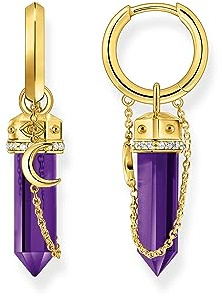 THOMAS SABO Creolen mit Anhänger aus imitiertem Amethyst vergoldet 750 Gelbgold Vergoldung, 925 Sterlingsilber