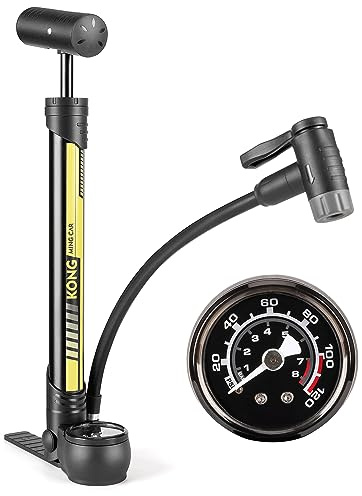 Bike Pump with PSI Gauge- Portable Bicycle Tire Pump - 120 PSI Bike Air Pump fits Presta & Schrader Valve - Road mountainou Bike Pump Comes with Mounting Bracket (Black Yellow)