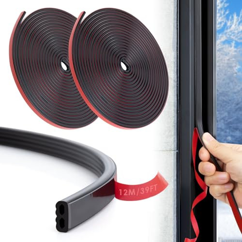 YOUSHARES Fenster Abdichten, 12M Tür Dichtung Türen/Fenster Rahmen Silikon,Dichtungsband Fensterdichtung Türdichtung Selbstklebend Schalldämmung kälteschutz Anti Kollision Haustür Holzfenster, Schwarz