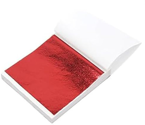 Pack of 100 Colourful Gold Leaf, Edible Gold Leaf, Multicoloured Gold Foil Imitation Gold Metallic Foil for Canvas for Painting, Nail Decoration, Furniture, Baking, Cakes Decorative Film (Light Red)