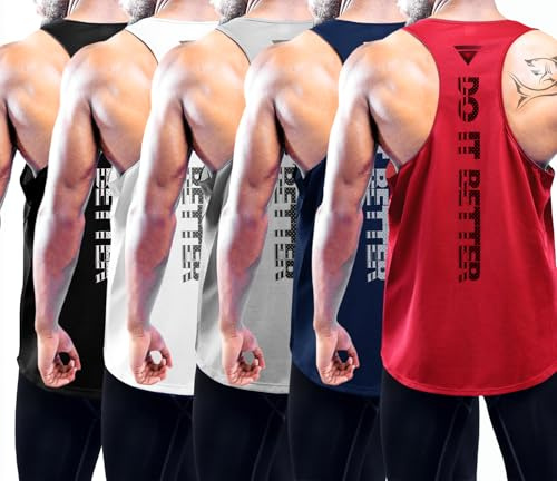Boyzn Men's 5 Pack Y-Back Sleeveless T-Shirts, Summer Breathable Mesh Vest Top for Men, Quick Dry Workout Muscle Gym Tank Top, Breathable Running Tank Top Training Fitness Bodybuilding Vest 5P01-2XL