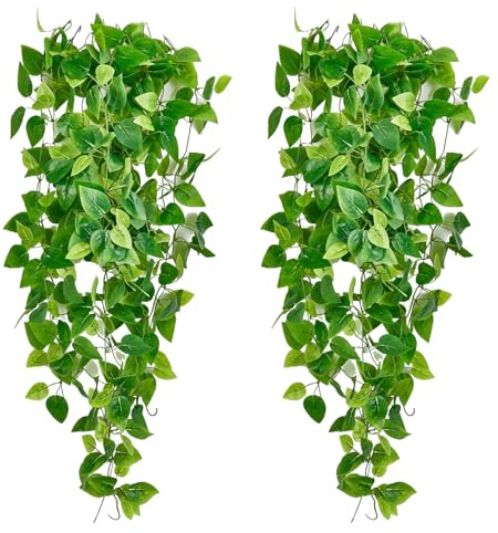 Fake Hanging Plants Vines(2pcs)for Room Decor, Artificial Ivy Greenery Garlands for Home Bedroom Living Aesthetic Kitchen Office Wall Patio Bookshelf,Indoor,Outdoor Farmhouse Decorations(No flowerpot)