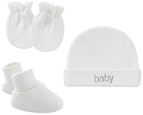 XPEX Juego de 3 Gorros para Recién Nacidos de 0 a 3 Meses, Gorros para Niños y Niñas, Pares de Guantes de Algodón para Recién Nacidos, Adecuados para Todas las Estaciones