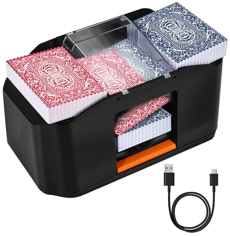 Automatic 2 Deck Card Game Shuffler – Electric Heavy Duty Quiet Mixer and Dealer Machine for Playing Uno Poker Blackjack - Rechargeable Professional Casino Shuffling and Dealing for Card Games